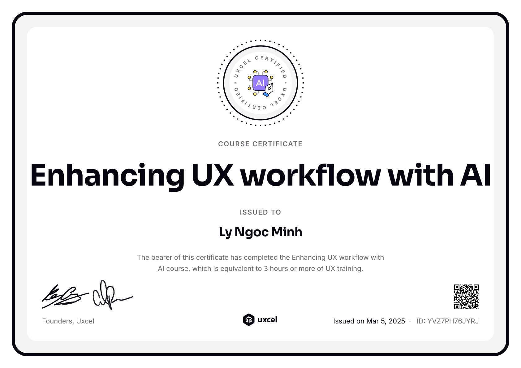 Ly Ngoc Minh's certificate